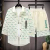 Yaz Seti Erkek Sıradan Tek Göğüslü Kısa Kollu Gömlek Şortları Gevşek Moda Yüksek Kaliteli Yakışıklı Sweatshirt Takım 240511