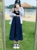 Jupes gidyq coréens femmes denim élastique haute taille un jean de ligne long bleu plus taille coton femelle 5xl