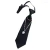 Bow Ties Punk Small Black Neck Tie With Metal Chain Star Heart Crystal Pendant Pretied Necktie Bowtie For Women Mens Uniform