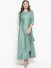 Etniska kläder Indian Womens Fashion Print Design 3/4 ärmar Runda hals Sparkling Hem Long Green Dress Womens Clothing Indian Traditionell klädsel2405