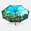 Paraplellas Lake View Three Fold Folding Umbrella Travel Pastorale kleine verse zwarte rubberzonbescherming voor mannen en vrouwen