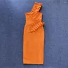 Casual Dresses WillBeNice 2024 Sexy Bandage Dress Women One-shoulder Orange Ruffles Bodycon Club Party Celebrity Draped Vestido