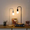 Table Lamps Loft Vintage Desk Lamp E27 Black/White Iron Rod American Countryside Wooden Nordic Bedside Reading Light Fixture