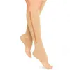 Meias de compressão de meias de compressão zíper zip de circulação de zíper suporta o joelho sox esportes de dedão aberto reduz a dor