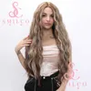 Fashionable camel gold highlight dyed wavy curly Japanese high-temperature silk T-shaped front lace wig