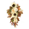 Decoratieve bloemen Thanksgiving Kunstmatige slinger in herfst geïnspireerde herfst oogstfestival krans witte zonnebloem pompoen esdoorn voor