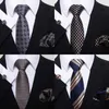 Nek Tie Set Top Grade 8 cm Silk Tie Hanky Cufflink Set voor mannen Cravats stroptie Geometrische roodblauw Formele kleding Onafhankelijkheidsdag