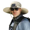 Berets Solar Fan Fisherman Hat Duże brzeg słońca pasek przeciwpromowany anty-UV Sunlight Ochrona na zewnątrz Camping Cap