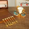 Servis uppsättningar diamant inlagd svan bordsartiklar set med kreativ bas dessert sked tårta gaffel personlig ljus lyx kaffe dekoration