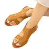 Casual schoenen lage hiel vaste sandalen voor vrouwen 2024 Zomerrubber dames open Toed One Kick Pu dames Zapatos