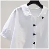 Blouses pour femmes Bloues blanches Femmes Tourndown Collier de broderie Coton Coton Mesdames Loose Fashion Sweet Thin Shirt Summer Top Q752