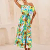 Casual Dresses Elegant Printed Women's Summer Sexy Diagonal Collar One Shoulder With Sashes Fashion Loose Female A-Line Dress