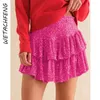 Skirts Sexy Sequin Women's Shorts Streetwear Y2K Dancing Pleated Red High Waist Ruffles Sparkle Fashion 2024 Mini Dresses