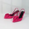 Sandaler High Heeled Elegant Woman Sweet Rose Stängt tå 2024 Summer Footwear Pointed Fashion Slingbacks Dress Ladies Shoes