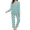 Lignes de nuit pour femmes libellule imprimé pyjamas Animal mignon Animal en deux pièces Pyjama Set Femelle à manches longues Kawaii Nights Oversadiaste