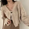 Magliette da donna Kimotimo Cardigan a terra coreano Donne retrò v Neck a manica lunga maglione 2024 autunno inverno autunno semplice maglieria casual casual