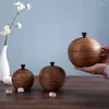 Bouteilles de rangement Créative Jar de bonbons en bois avec couvercle Boîte à thé à la maison Round Arôme Noix Coffee Grands Alimentation Contauteur ACCESSOIRES