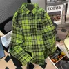 2024 Retro Stripe High Street American Green Hiphop Checkered Shirt Coat Women's Autumn Loose Small Long sleeved Top