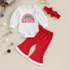 Clothing Sets Born Baby Girls Christmas Outfits Letter Print Solid Ribbed Long Sleeve Romper Flared Pants Headband Infant Clothes