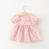 Vestido de menina vestido infantil de verão garotas da versão coreana Little Floral Princess Sweet Bow Bubble Salia A-line