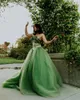 Party Dresses Green Floral Dress Strapless Lace-up Back Prom Layered Tulle Ball Gown Evening With Train Elegant Wedding