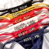 Briefs Panties Simple Striped Thin Sexy Thongs Customized Crystal Letter Name Fashion Personty Womens Low Waist Panties Cotton Underwear T240510