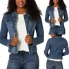 Dames Casual denim jas Western Basic Revers Button Up lange mouw Trucker Jean Biker Coat Tops 240423