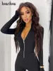 Hawthaw Women Slee Long Sleipe Bodycon Black Sumpsuit White Couts Primavera Autumn Clots Artículos al por mayor Drop 240511