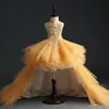 Fluffy Gold Gold Girl's Pageant Drent Birthday Party Dress Abito per perle hi-lo paillettes Flowers Girl Dress Dress Kids First Communione Dr 245V