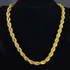 Hiphop 24 tum herrar solid rep kedja halsband gult guld fylld uttalande knut smycken gåva 7mm bred