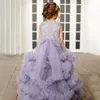new Ball Gown Flower Girls Dresses Beaded 3D Floral Appliques Princess Pageant Gowns Kids Tulle Formal Party Dress Ball Gown Child Party Juniorbridesmaid prom Dress