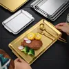 Plates Stainless Steel Korean Square Plate Thickened Frosted Gold Rectangular Zibo Barbecue