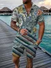 Suisses de survêtement masculines vintage hawaii polo 2pcs sets 3D Luxury Print Shirt 2pcs Set Polo Polo + Shorts Holiday Style Fashion Man Clothes Q2405010