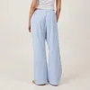 Calça feminina Y2K Streetwear Summer Baggy Button Long Button Elastic da cintura larga perna larga Lounge solto xadrez/calças listradas