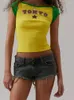 Women's T Shirts Y2K Top Fashion High Street Long Seces Sexy Jamaica Letter Print Cut Slim Fit Retro Personlig nyhet