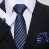 Neck slips set högkvalitativ slipshandduk manschettknapp set för repetition av slipsficka torgar blå randiga klädtillbehör passar kontorsarbete