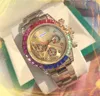 Trend biznesowy Wysokie zegarki ze stali nierdzewnej mężczyźni kobiety kwarc chronograf day data kalendarz kolorowe diamenty pierścień na rękę renogio masculino