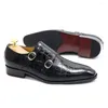 Klädskor 2024 Stil Men affärer dubbla spänne äkta läderkrokodil vintage gentleman formell oxford för män