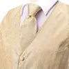 Versons masculins Hi-Tie Paisley Champagne Silk Mens Suit 4pc Taquage tissé Tie Pocket Square Cuffle Business Robe Budding Robe Veste