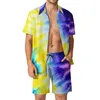 Мужские спортивные костюмы Tie Dye Dye Swirl Men Set Stee Slue Shades Случайные шорты летние эстетические каникулы набор рубашки с коротким рукавом негабаритный костюм день рождения