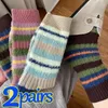 Chaussettes de femmes 1/2 Paints tricotés rétro sucré coréen à rayures hivernales moelleuses Maison chaude et tube à tube épais aiguilles à poilue fourrure