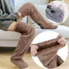 Donne calzini soffice gamba calda inverno calda calda calza coscia alta peluche rivestiti su scaldabagno