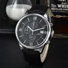 2024 Fashion Men's Elite Watch Men's Business Casual Watch 6-Pin Round Display Kalender Lederen band