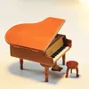 Vensterstickers houten kruk piano muziekbox originele houten kleur.