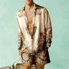 Herrspårar Fashion Shirt Set 3D Flower Print Mens 2st Suits Casual Long Hermes Shirts Beach Short Streetwear Hawaiian Man Clothes Q24050101