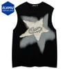 Super Tanktop -Star Patch Y2K Top Mens Harajuku Street Kleidung Tanktop Fashion Casual Lose Cotton Hip Hop Tan Top Black 240511