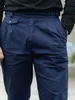 Pantalon masculin masculin gurkha pantalon décontracté à haute densité pure-coton activité teinte bleu marine large bande élastique bottes effilées caprisris2405