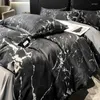 Ensembles de literie Black Grey Marble Feel Feel Ice Silk Summer Cover Cover Cover Coupue avec taies d'oreiller Couette de luxe nordique 3pcs