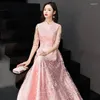 Partykleider Harajpee Chinese Brautjungfer Kleid Frauen 2024 Pink Bankett Atmosphärische Gastgeberin schlanker mittelschärmiger langes Abendkleid