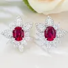 Studörhängen S925 Silver 2 Carat Pigeon Blood Red Oval Classic Light Luxury Versatile Earring Jewelry